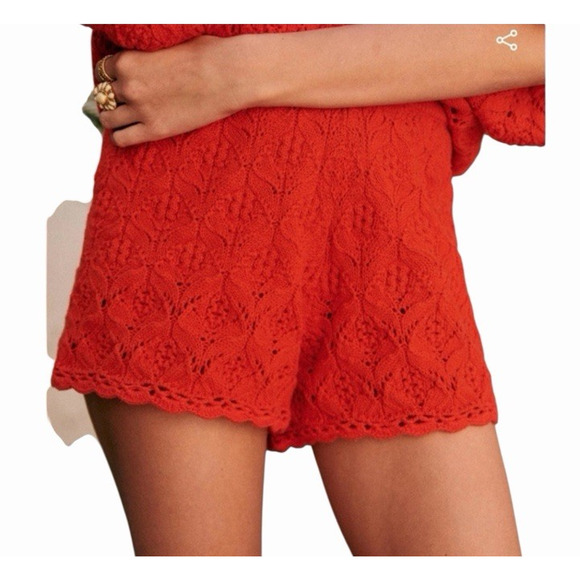 Sezane La Maille Shorts Womens‎ M Crochet Knit Lula Coral Alpaca Luxury Parisian